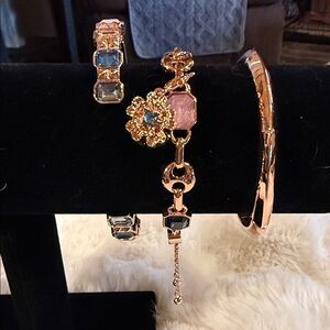 Rose Gold Floral Chain Bracelet with Pink and Blue Stones